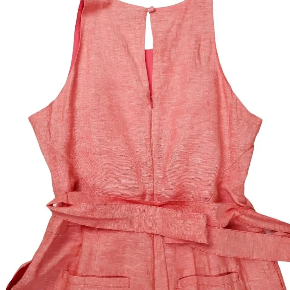 NEW Banana Republic Coral Linen Blend Belted Wide Leg Jumpsuit – Size 6